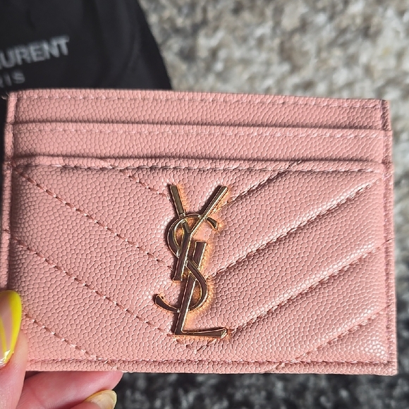 Saint Laurent Pink Quilted YSL Card Case with Gold Logo - Picture 2 of 5